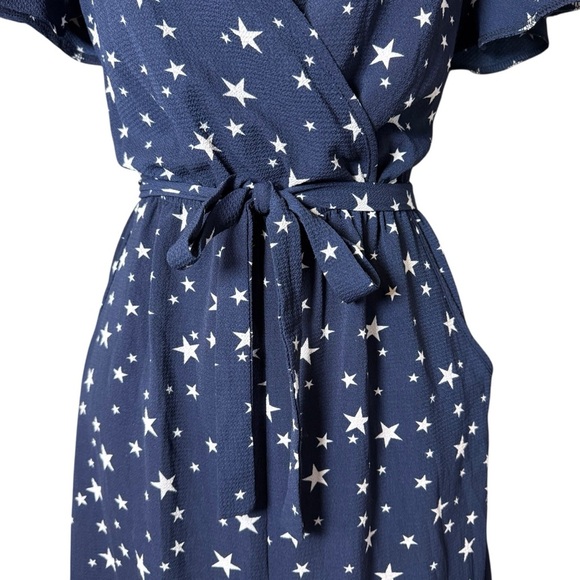 Fig & Olive Celestial Star Wrap Jumpsuit Pockets Tie Waist Wide Leg Navy L NWT - Picture 4 of 11